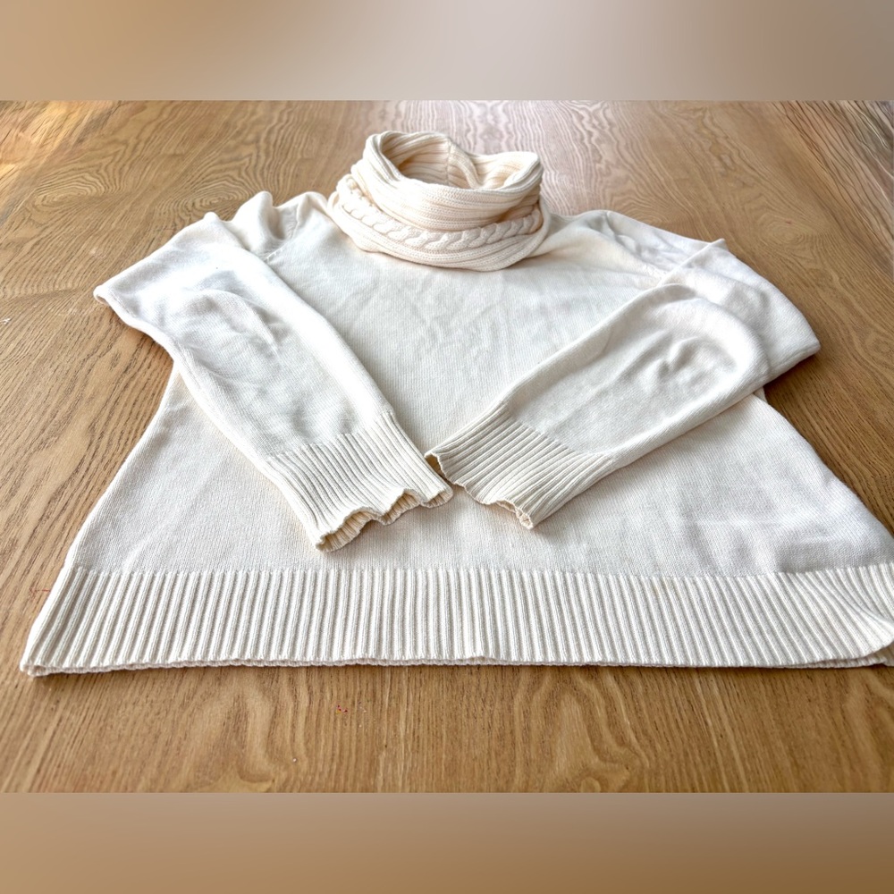 Lauren Ralph Lauren Cream Classic Neutral Cowl Neck Cable Knit Sweater Cotton S